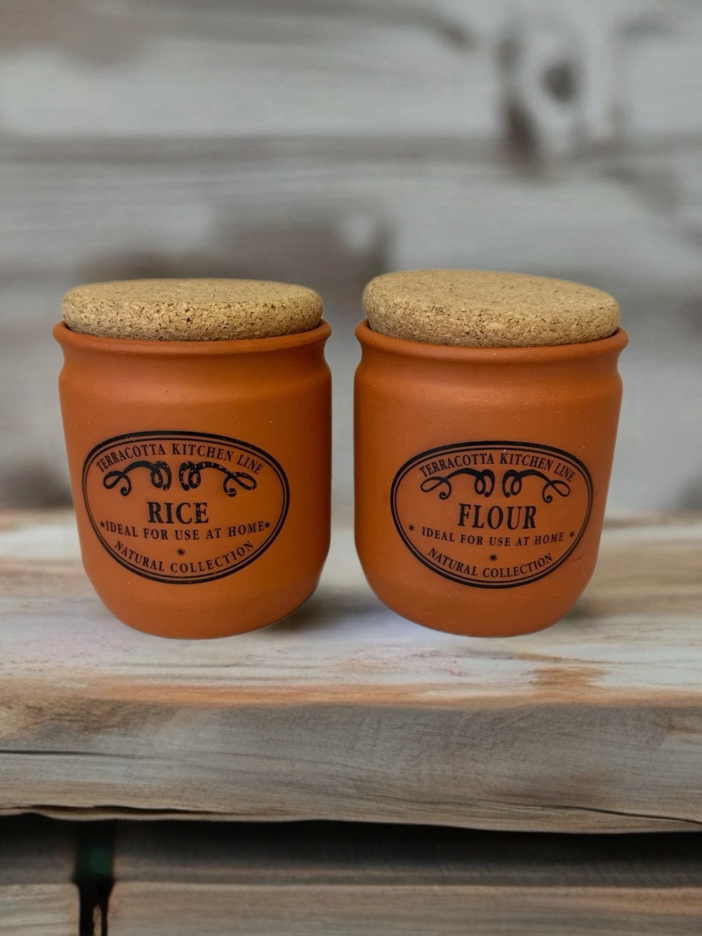 Terracotta Kitchen Line Rice & Flour Canister Set with Cork Lids - Rustic Orange